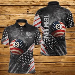 Personalized Grunge American Flag Men's Billiard Shirts Custom 8 Ball Pool Smoke Team Jerseys TDM4054