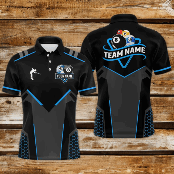 Personalized 8 Ball & 10 Ball Pool Billiard Polo, 1/4 Zip For Men Custom Team Billiard Jersey TDM4050