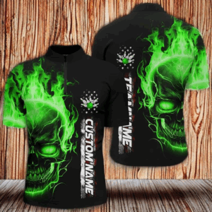 Flame Skull American Flag Custom Team Bowling Shirts For Men, Patriotic Bowling Shirt IPHW5146