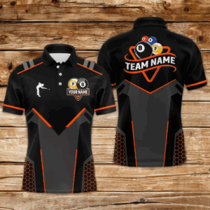 Personalized 8&9 Ball Pool Billiard Polo, 1/4 Zip For Men Custom Team Billiard Jersey|Orange TDM4049