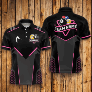 Personalized 8 Ball & 9 Ball Pool Billiard Polo, 1/4 Zip For Men Custom Team Billiard Jersey|Pink TDM4048