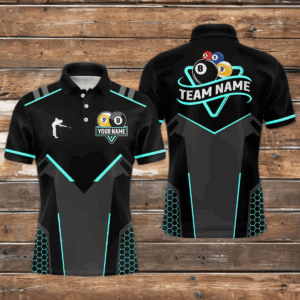 Personalized 8 Ball & 9 Ball Pool Billiard Polo, 1/4 Zip For Men Custom Billiard Jersey|Turquoise TDM4047