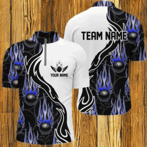 Custom Bowling Shirts For Men And Women, Personalized Flame Bowling Team Jerseys | Blue IPHW5003