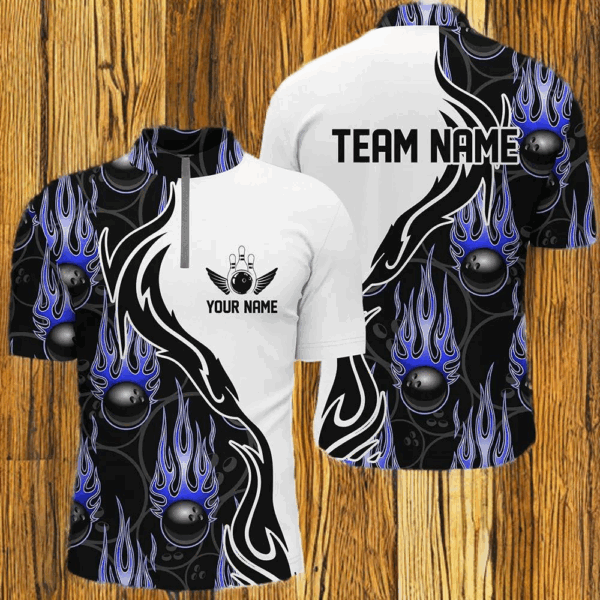 Custom Bowling Shirts For Men And Women, Personalized Flame Bowling Team Jerseys | Blue IPHW5003