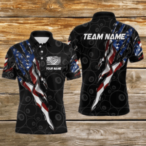 American Flag Scratch Billiard Shirt For Men, Custom 8 Ball Pool Team Jersey Polo & 1/4 Zip TDM4030