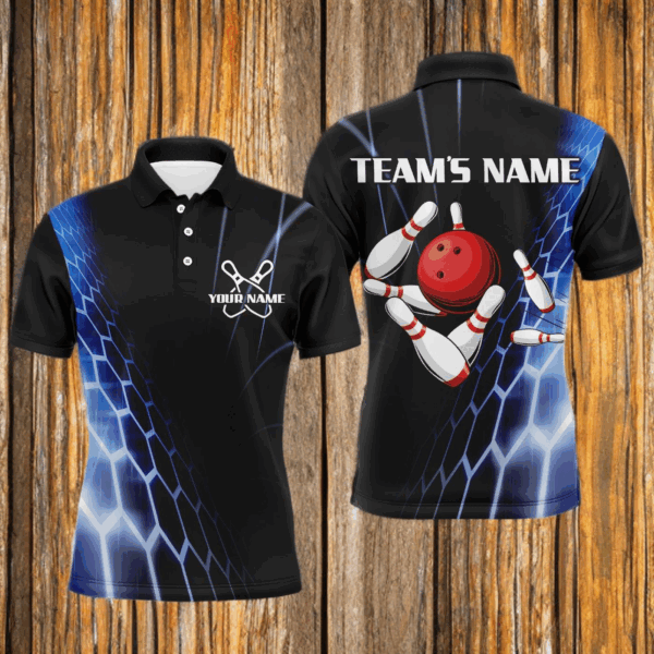 Custom Bowling Polo Shirts For Men Vintage Bowling Jersey Black Bowling Team League Shirts BDT212