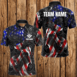American Flag Smoke 8 Ball Billiard Shirts For Men Custom Patriotic Billiard Pool Team Jerseys TDM4028