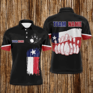 Texas Flag Bowling Polo Shirt For Men Custom Bowling Team League Jersey Vintage Bowling Shirt BDT176