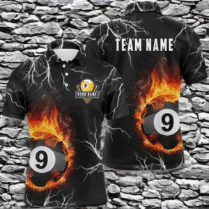 Personalized Billiard 9 Ball Fire Flame Polo Shirts For Men, Custom 9 Ball Pool Billiards Jerseys VHM0110