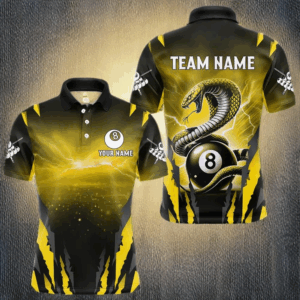 Personalized Thunder Lightning Cobra Snake Men Billiard Shirts, 8 Ball Billiard Team Jersey|Yellow TDM4021