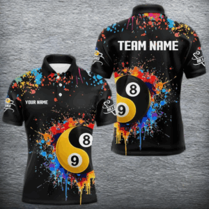 Funny Ying And Yang 8 Ball & 9 Ball Colorful Splash Custom Billiard Shirt For Men, Billiard Jersey TDM4019