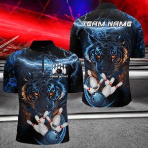 Personalized Blue Lightning Thunder Storm Tiger Bowling Shirts For Men Custom Bowling Team Jerseys NQS9466