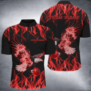 Red Flame Eagle Custom Bowling Team Shirts For Men, Fire Bowling League Shirt Bowler Outfit IPHW7946