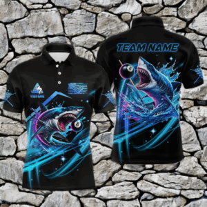 Blue 8 Ball Pool Billiard Shark Polo & Quarter Zip For Men Custom Team League Billiard Jerseys TDM2715