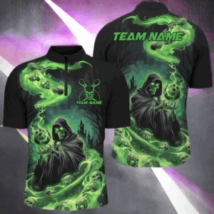 Black And Green Grim Reaper Custom Halloween Bowling Team Shirts For Men, Bowling Gifts IPHW7612