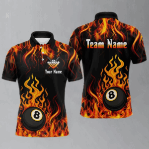 Billiard Fire 8 Ball Flame Custom Men's Billiard Shirts, Billiard Team Pool Jerseys |Orange TDM4011
