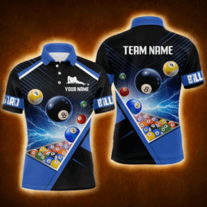 Customized Blue Thunder Lightning Strike Billiard Shirt For Men, Billiard Team Shirt Pool Jerseys TDM4009