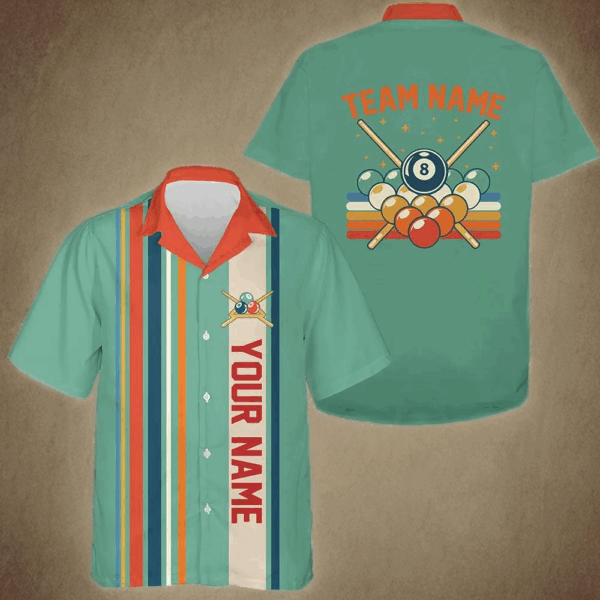 Personalized Retro Billiard Hawaiian Shirts, Billiard Team Shirts Custom Pool Player Gifts |Green TDM4000