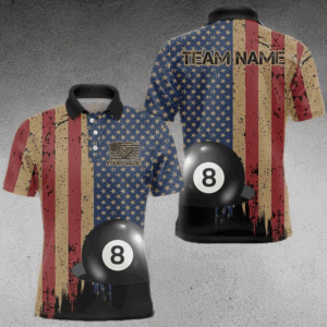 Vintage American Flag 8 Ball Billiard Shirts For Men Custom Patriotic Pool Team Jerseys TDM3998