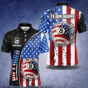 American Flag 8 Ball Smoke Billiard Shirts For Men Custom Patriotic Pool Team Jerseys TDM3997