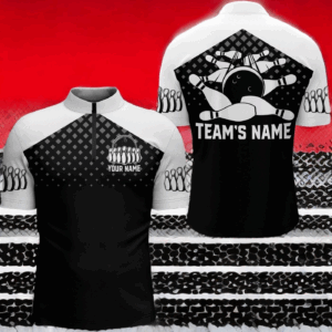 Black White Bowling Quarter Zip Shirt For Men Custom Bowling Jersey 1/4 Zip Bowling Shirt For Team BDT47