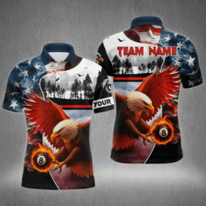 Custom American Flag Eagle 8 Ball Pool Vintage Billiard Shirts For Men, Patriotic Billiard Jerseys TDM3990
