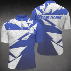 Custom Blue Bowling Team Shirts For Men And Women, Bowling Ball Pattern Bowlers Outfits IPHW6271