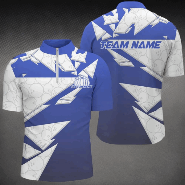 Custom Blue Bowling Team Shirts For Men And Women, Bowling Ball Pattern Bowlers Outfits IPHW6271
