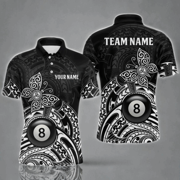 Custom White Black Tribal Butterfly Billiard Shirts For Men | 8 Ball Pool Team Jerseys TDM3987