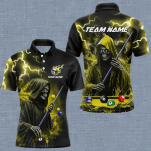 Yellow Grim Reaper Billiard Shirts For Men Custom Thunder Lightning Team League Billiard Jerseys TDM3986