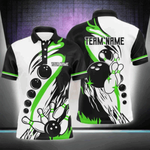 Black and white retro bowling league jerseys custom Men Bowling Polo Shirt, gifts for bowlers | Green NQS7155