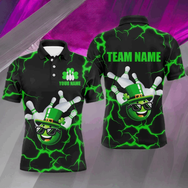 Personalized Bowling Patrick Day Shirt for Men Lucky Bowling Team Jersey Green Bowling Polo Shirt QZT220