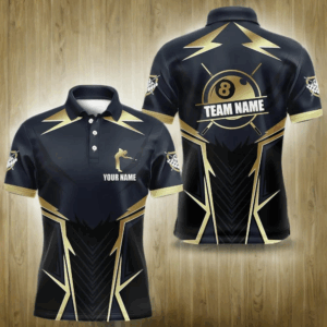 Billiard Jerseys For Men Custom Polo & Quarter-Zip Billiard Team Shirts, 8 Ball Pool Shirt |Gold TDM3978