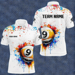 Funny 9 Ball Pool Colorful Paint Splash Custom Billiard Shirt For Men, Billiard Team Jersey|White TDM3977