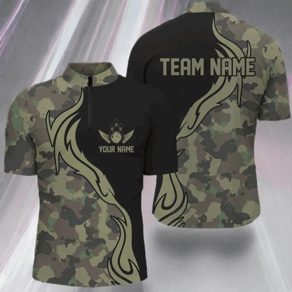 Military Green Camo Custom Army Bowling Team Shirts Personalized Bowling League Shirts For Men IPHW5515