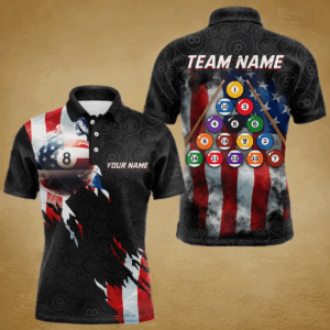 American Flag 8 Ball Billiard Shirts For Men Custom Pool Team Jerseys Polo & Quarter Zip TDM3966