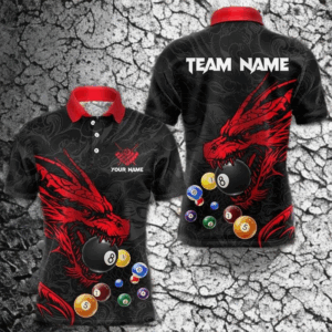 Personalized Red Black Dragon Billiard Balls Pool Shirts For Men, Billiard League Team Jerseys TDM3414