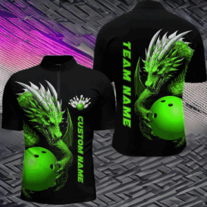 Custom Green Dragon Men Bowling Quarter Zip Shirt Team Bowling Jerseys Bowling Apparel For Bowler IPHW5295