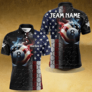 Custom Billiard Jersey For Men, 8 Ball Pool Shirt With American Flag, Billiard Polo & 1/4 Zip Shirt TDM3867