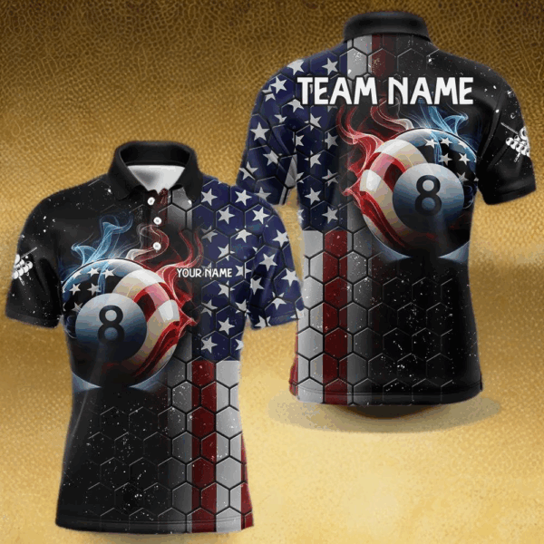 Custom Billiard Jersey For Men, 8 Ball Pool Shirt With American Flag, Billiard Polo & 1/4 Zip Shirt TDM3867