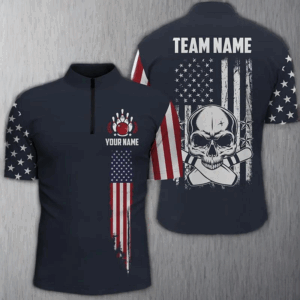 Custom Vintage Skull Bowling Shirts For Men, Retro Style Patriotic Bowling Team Shirts Outfit IPHW5141