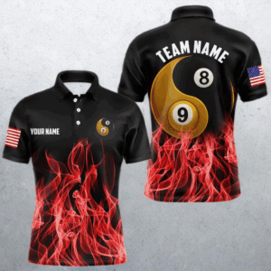 Red Flaming Ying And Yang 8 Ball & 9 Ball Billiard Shirts For Men Custom Pool Billiard Jerseys TDM3864