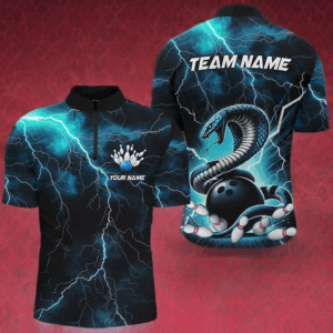 Blue Thunder Lightning Custom Cobra Snake Bowling Shirts For Men, Bowling Team Shirt With Names IPHW7423