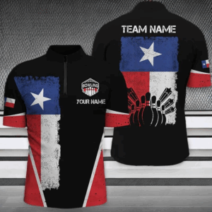 Men's bowling Quarter Zip shirts Custom name Texas flag vintage black Bowling Team Bowlers Jerseys NQS5273