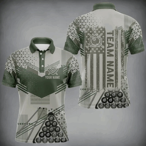Military Green Camo Billiard Jersey For Men Custom 8 Ball Pool Shirt American Flag Billiard Shirts TDM3855