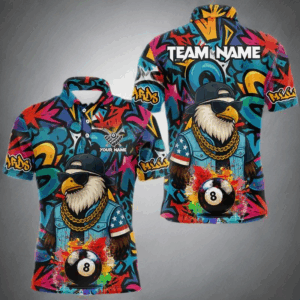 Funny Eagle Colorful Graffiti 8 Ball Billiard Shirt For Men Custom Billiard Jersey Pool Team Shirts TDM3854