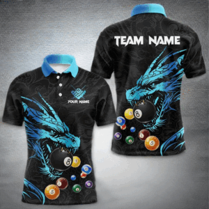 Personalized Black And Blue Dragon Billiard Balls Pool Shirts For Men, Billiard League Team Jersey TDM3852
