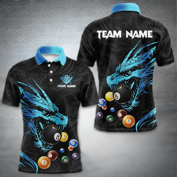 Personalized Black And Blue Dragon Billiard Balls Pool Shirts For Men, Billiard League Team Jersey TDM3852
