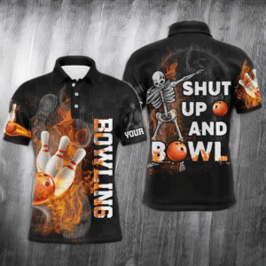 Funny Men Polo Bowling Shirt, Personalized Skull Bowlers Jersey Shut Up and Bowl NBP67