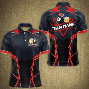 Billiard Jerseys For Men Custom Polo & 1/4 Zip Billiard Team Shirt, 8 Ball & 9 Ball Pool Shirt|Red TDM3830